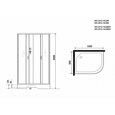 Душевая кабина Niagara Classic 120x80 L (NG-3312-14LBK) без гидромассажа 13