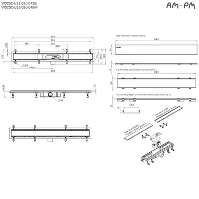Душевой лоток Am.Pm PrimeFlow W02SC-U11-090-04BM 900мм универсальный затвор Tile 13