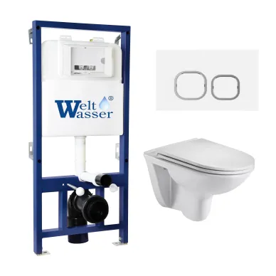 Инсталляция Welt Wasser Bamberg 525 + BAARBACH 004 GL-WT + Bamberg WT в комплекте с унитазом, безободковый, с сидением микролифт 0