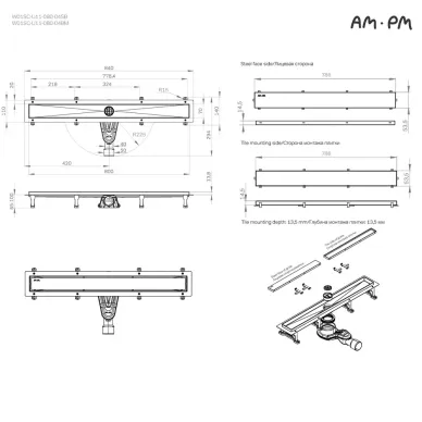 Душевой лоток Am.Pm MasterFlow (W01SC-U11-080-04SB) (800мм) универсальный затвор Tile 11