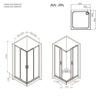 Душевой уголок Am.Pm Gem W90G-403-9090BT 90x90 см, стекло прозрачное/профиль черный матовый 7