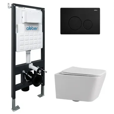 Инсталляция Abber в комплекте с унитазом Rechteck AC1201 белый с инсталляцией AC0105 и кнопкой AC0121MB черный матовый 0