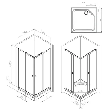 Душевой уголок Am.Pm Sense W76G-403-9090-MT 90х90, стекло прозрачное/профиль хром матовый 9