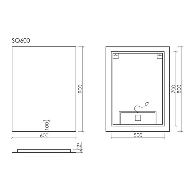 Зеркало Sancos Square 2.0 SQ2.600 60х80 см, с LED подсветкой 8