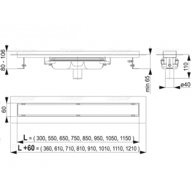 Душевой лоток Alcadrain Professional Low (APZ1106-1050) без решетки 1