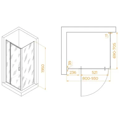 Душевой уголок RGW Passage PA-078B (RGW PA-008B + Z-050-2B) (80x70) профиль чёрный/ стекло прозрачное 1