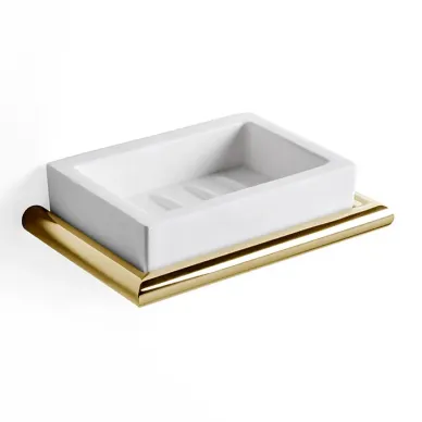 3SC Guy Мыльница подвесная, композит Solid Surface, цвет: белый матовый/золото 24к. Lucido GU01GD 0