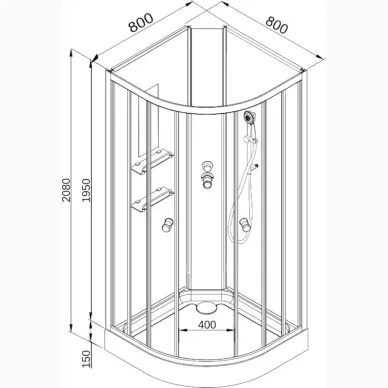 Душевая кабина DTO EM EM1580NGM 80x80x208 см, без крыши, с гидромассажем 12