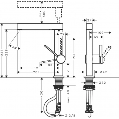 Смеситель для раковины Hansgrohe Finoris 230 2jet Push-Open (76063670) черный матовый 12