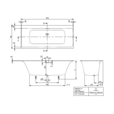 Квариловая ванна Villeroy & Boch Subway 3.0 (UBQ170SBW2DV-01) 170x75 см (с ножками) 5
