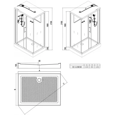 Душевая кабина Esbano C (ES-L108CKR) с крышей, LED освещение, 100x80x215 см 6