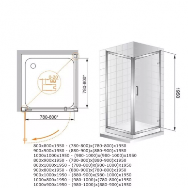 Душевой уголок Cezares Porta AH1 (100x80) прозрачное стекло 2