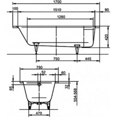Ванна стальная Kaldewei Puro 652 (256230003001) 170x75 Easy-Clean+Anti-Slip 2