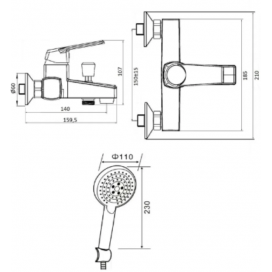 Смеситель для ванны OneLife (P02-300w) с душем, белый 5