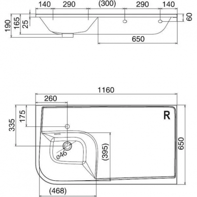 Раковина Ravak Praktik W (XJ7P1100000) правая (116 см) 2