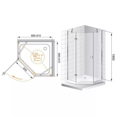 Душевой уголок Cezares Crystal P1 (R) (90x90) прозрачное стекло 2