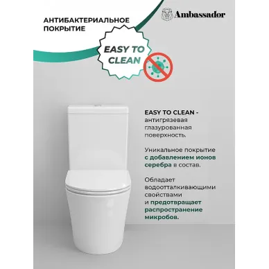 Чаша подвесного унитаза Ambassador Royal 263K19002RS безободковый, сиденье с микролифтом 7