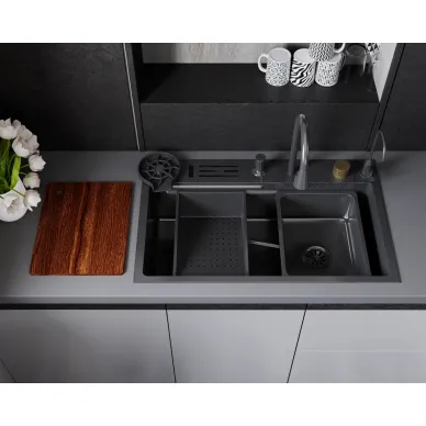 Мойка кухонная D&K DKS754606 многофункциональная в комплекте со смесителем и аксессуарами, серая 5