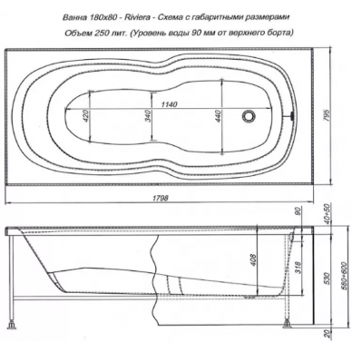 Акриловая ванна Aquanet Riviera (180х80 см) 5