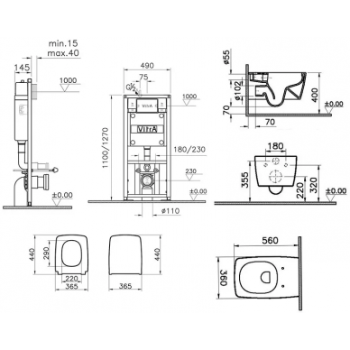 Инсталляция с подвесным унитазом Vitra Metropole L-Box (9820B003-7201) (кнопка хром матовый) микролифт 6