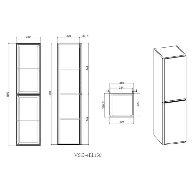 Пенал Vincea Elise VSC-4EL150MG 35 см, подвесной, серый матовый 2