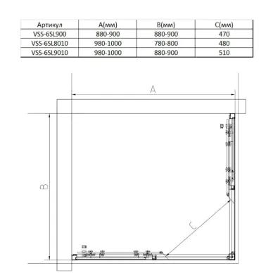 Душевой уголок Vincea Slim 8mm VSS-6SL8010CL 100х80х200 см, профиль хром/стекло прозрачное 1