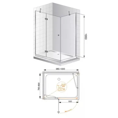 Душевой уголок Cezares Verona (VERONA-W-AH-1-100/80-P-Cr-L) профиль хром/стекло рифленое 5
