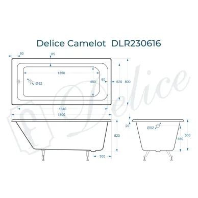 Ванна чугунная Delice Camelot DLR230616 180х80 см, без антискользящего покрытия 7