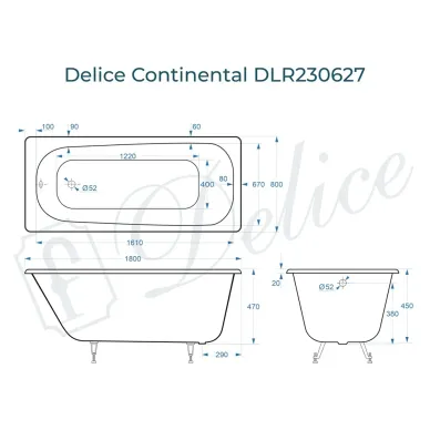 Ванна чугунная Delice Continental DLR230627 180х80 см 7