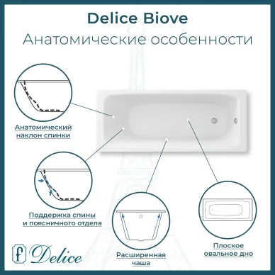 Ванна чугунная Delice Biove DLR220509RB-AS 170х75 см, с антискользящим покрытием, с ручками черными матовыми 2