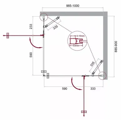 Душевой уголок BelBagno Kraft (KRAFT-AH-22-100/90-C-Cr-R) 100х90 см, профиль хром/стекло прозрачное 7