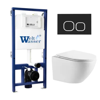 Инсталляция Welt Wasser Bamberg 525 + MERZBACH 041 XL GL-WT + Bamberg BL в комплекте с унитазом, безободковый, с сидением микролифт 0