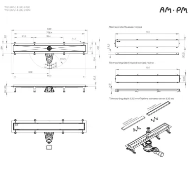 Душевой лоток Am.Pm MasterFlow (W01SC-U11-080-04BM) (800мм) универсальный затвор Tile 11