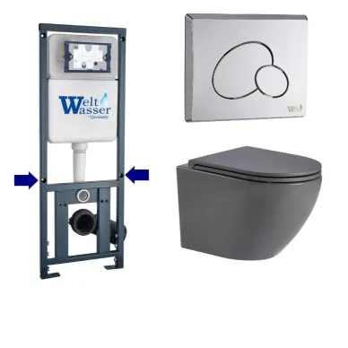 Инсталляция Welt Wasser MARBERG 410 + MERZBACH 043 MT-GR + MAR 410 RD-CR в комплекте с унитазом, безободковый, с сидением микролифт 0