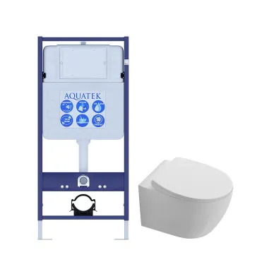 Комплект унитаз с инсталляцией и сиденьем микролифт Aquatek Сириус SET AQUATEK СИРИУС безободковый 0