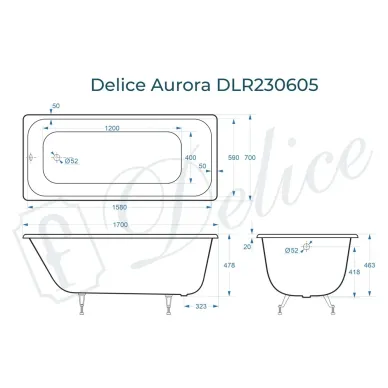 Ванна чугунная Delice Aurora DLR230605 170х70 см, без антискользящего покрытия 7