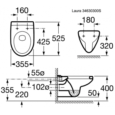 Чаша подвесного унитаза Roca Victoria Laura (34630300R) 1