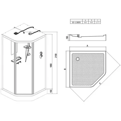 Душевая кабина Esbano C (ES-L90PR) с крышей, LED освещение, 90x90x215 см 5