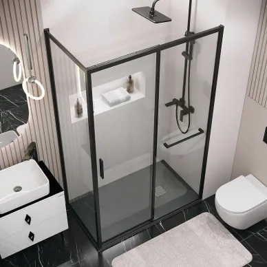 Душевой уголок Grossman Style 110x70х195 см, стекло шиншилла/профиль чёрный матовый 3