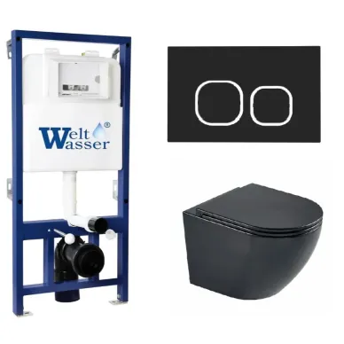Инсталляция Welt Wasser BAMBERG 525 + MERZBACH 043 MT-BL + BAMBERG BL в комплекте с унитазом, безободковый, с сидением микролифт 0