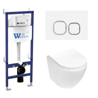 Инсталляция Welt Wasser BAMBERG 460 + MERZBACH 043 MT-WT + BAMBERG WT в комплекте с унитазом, безободковый, с сидением микролифт 0