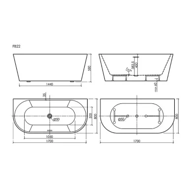 Акриловая ванна Sancos Labo FB22 170х80 без гидромассажа, белая 5