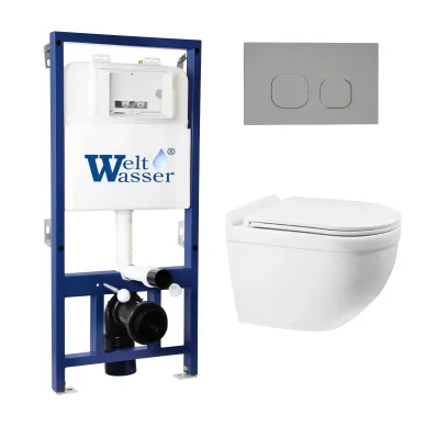 Инсталляция Welt Wasser Bamberg 525 + HEIMBACH 043 GL-WT + Bamberg CR в комплекте с унитазом, безободковый, с сидением микролифт 0