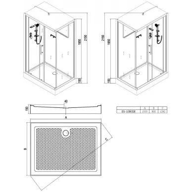 Душевая кабина Esbano C (ES-108CKR) с крышей, 100x80x215 см 13