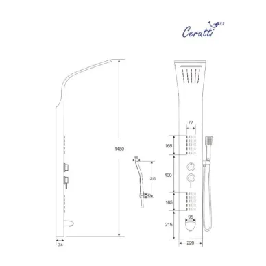 Душевая панель Cerutti SPA Virginia W СТ9990 с гидромассажем, с изливом, белая 2