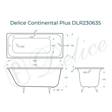 Ванна чугунная Delice Continental Plus DLR230635 170х75 см 7