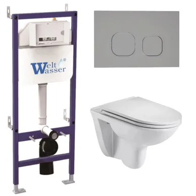 Инсталляция Welt Wasser Bamberg 460 + BAARBACH 004 GL-WT + Bamberg CR в комплекте с унитазом, безободковый, с сидением микролифт 0