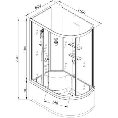 Душевая кабина DTO EM EM4511RNGM 110x80x208 см, правая, без крыши, с гидромассажем 7
